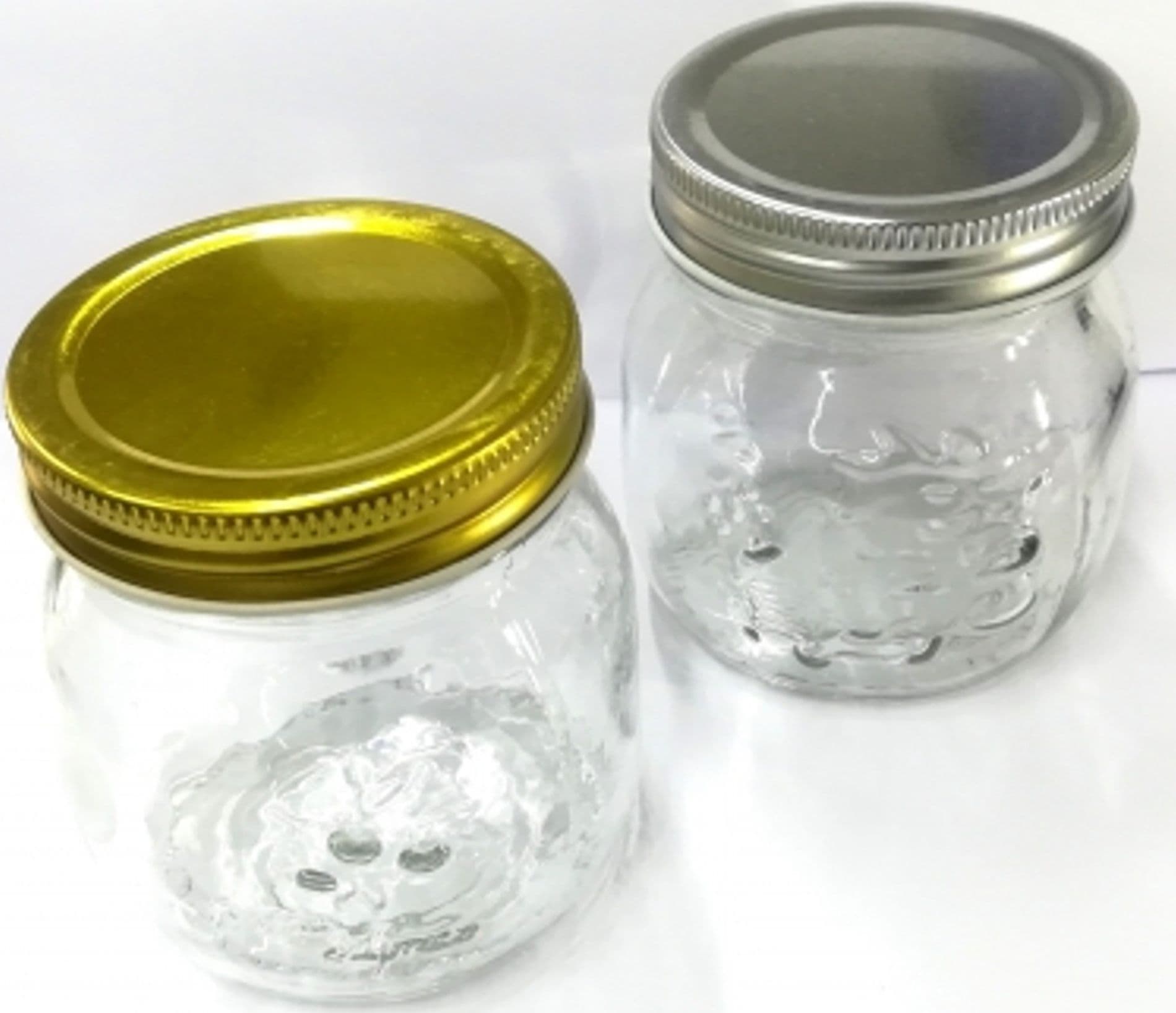 4 VASETTI BARATTOLI IN VETRO LAVORATO 250 ML PER MARMELLATE CONSERVE COPERCHIO