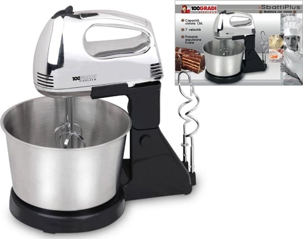 SBATTITORE CON CIOTOLA GIREVOLE IMPASTATRICE 1,5 LT ACCIAIO INOX 200W FISELDEM - 3