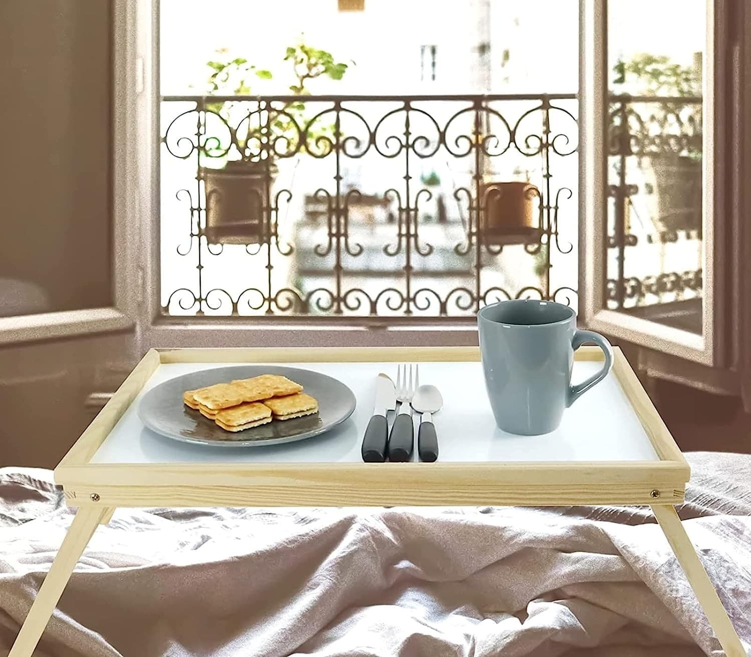 TAVOLINO LEGNO COLAZIONE LETTO PIEGHEVOLE TAVOLO LETTURA MULTIUSO NOTEBOOK - 3