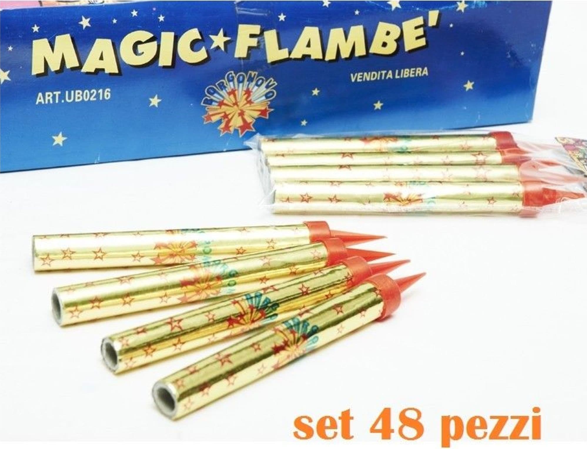 SET 48 CANDELINE SCINTILLA MAGIC FLAMBÈ CANDELA PIROTECNICA COMPLEANNO FESTA