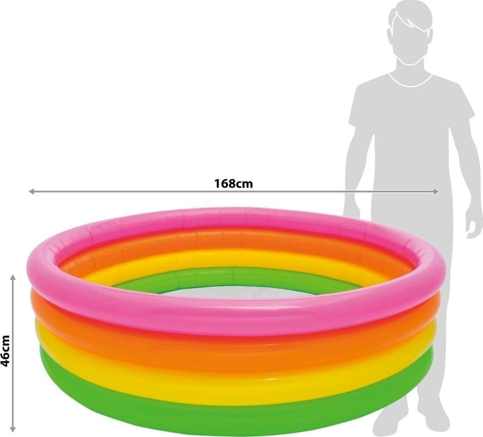 PISCINA GONFIABILE PER BAMBINI ARCOBALENO A 4 ANELLI COLORATI 168 X 46 CM - 3