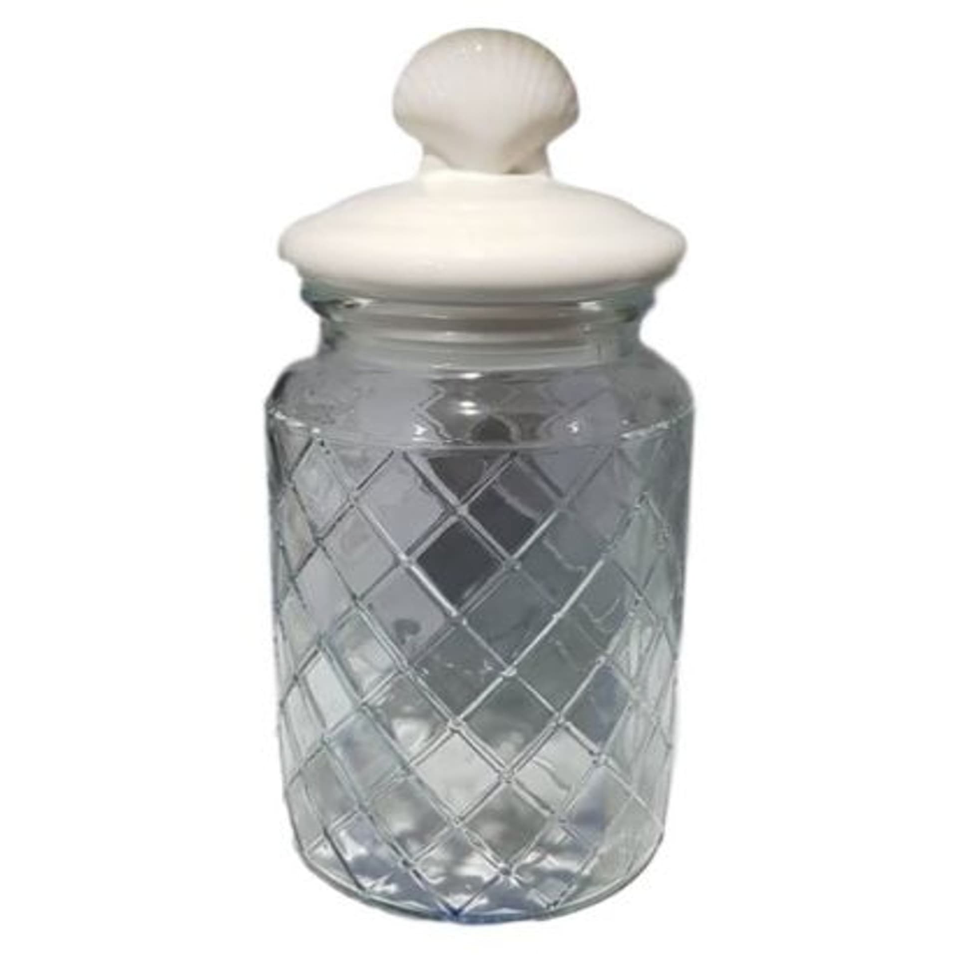BISCOTTIERA BARATTOLO IN VETRO 1 LT CON TAPPO COPERCHIO CERAMICA CONCHIGLIA