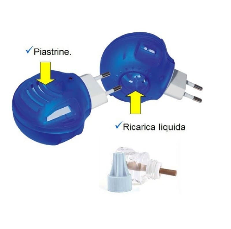 PRESA FORNELLO ELETTRICO ANTIZANZARE RICARICA LIQUIDA O PIASTRINA + RICARICA LIQUIDA + PIASTRINE