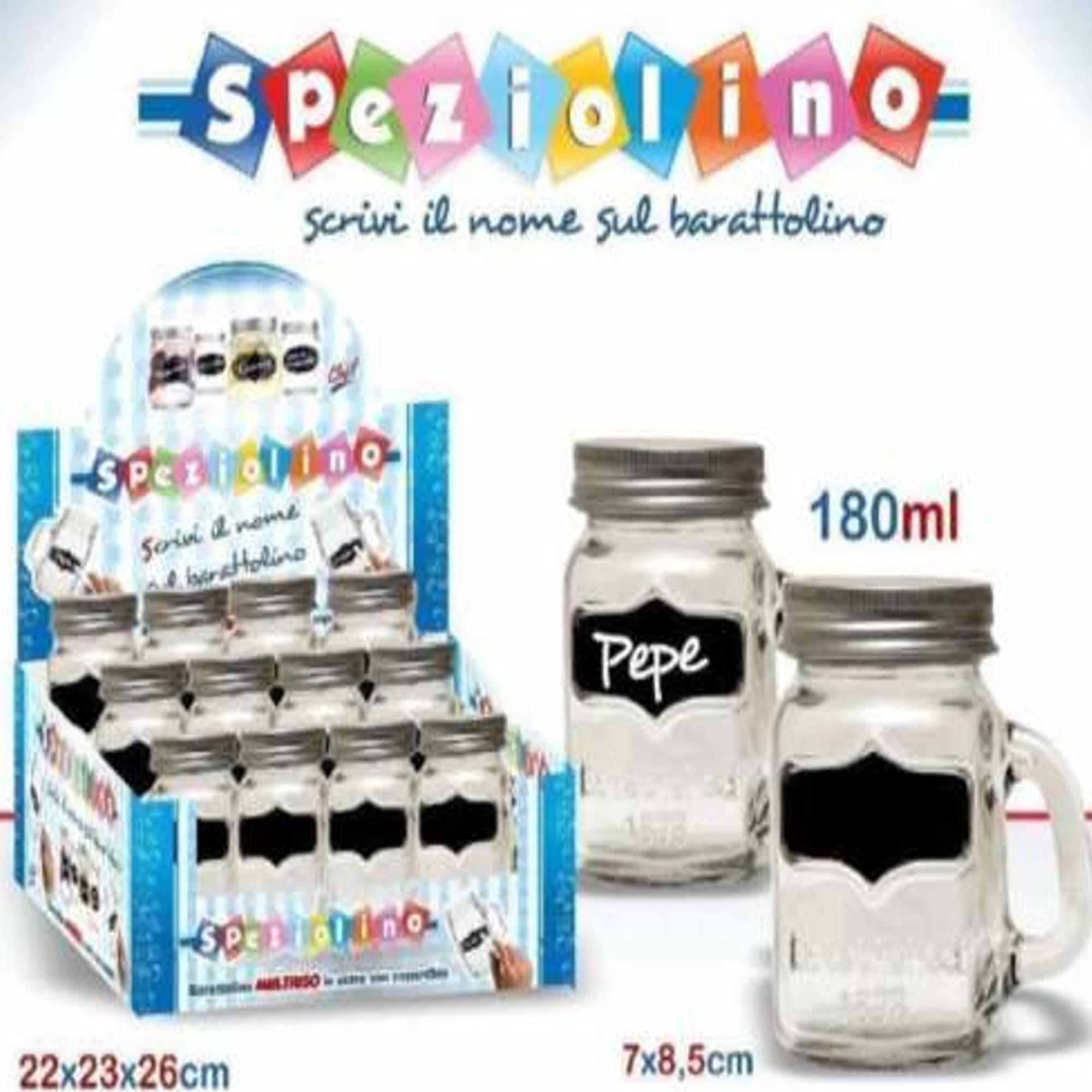 SET 12 PEZZI BARATTOLO BARATTOLINO CON MANICO SPEZIOLINO PORTA SPEZIE VETRO