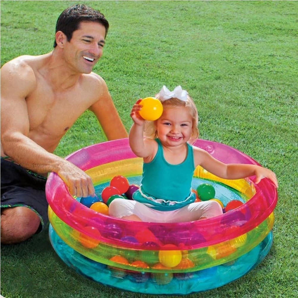 PISCINA GONFIABILE PER BAMBINI 3 ANELLI COLORATI 86X25CM CON SET PALLINE - 3