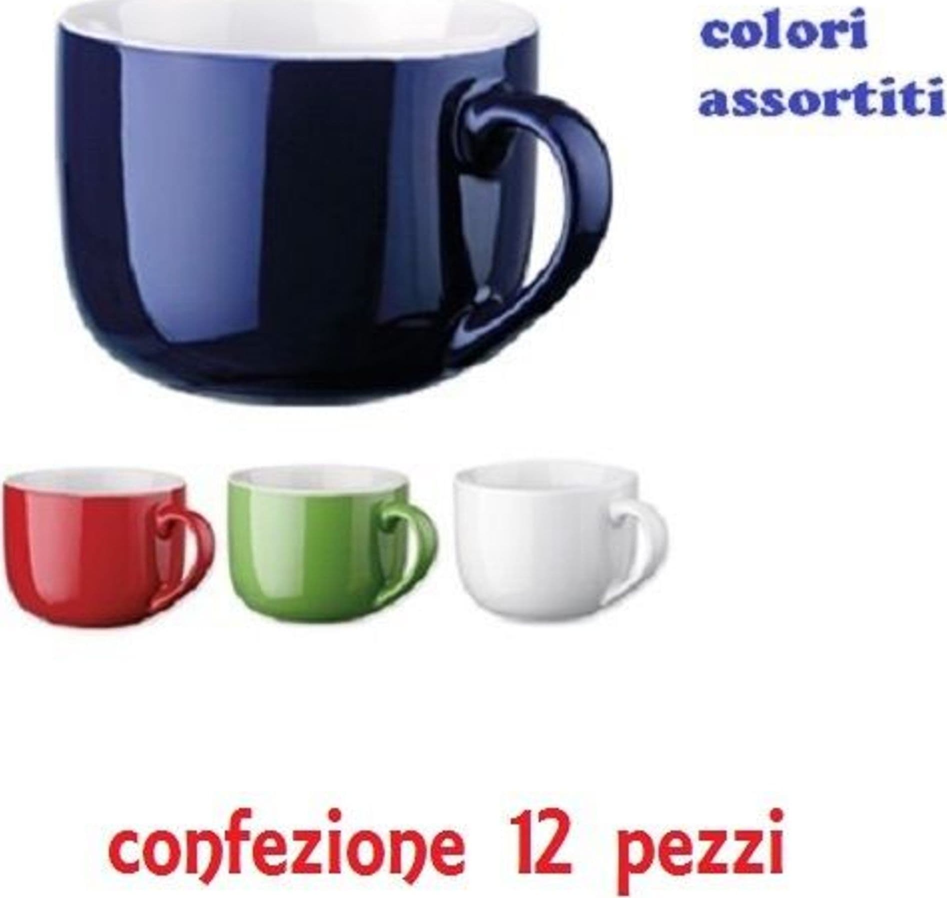 SET 12 PEZZI TAZZA TAZZONE PORCELLANA COLORATE LATTE COLAZIONE 450ML - 2