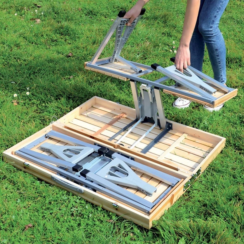 SET TAVOLO TAVOLINO PIEGHEVOLE PIC NIC CAMPEGGIO ALLUMINIO CON 4 SGABELLI LEGNO - 3