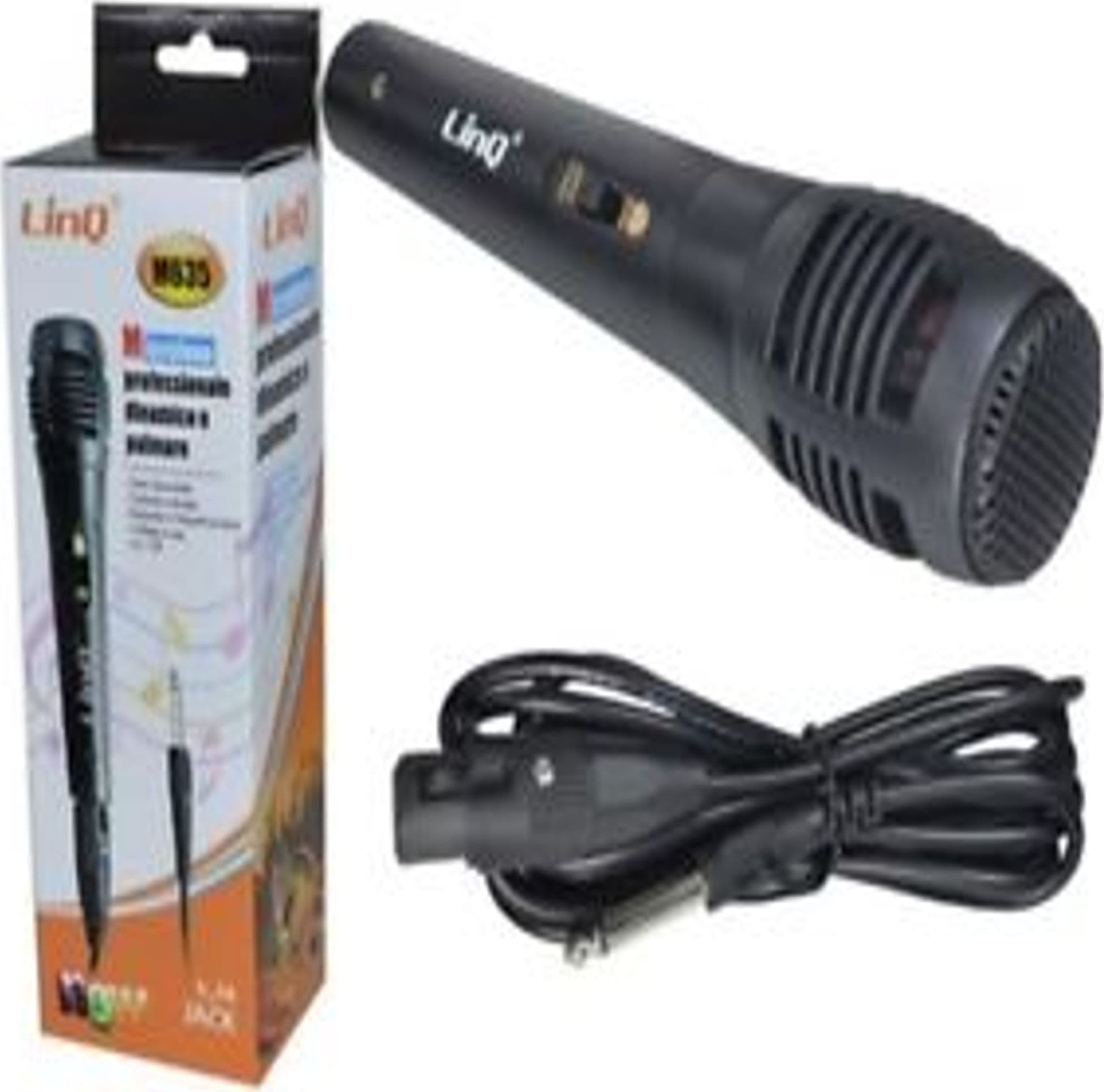 MICROFONO PROFESSIONALE PALMARE DINAMICO CON INTERRUTTORE NERO LINQ M635 3 METR