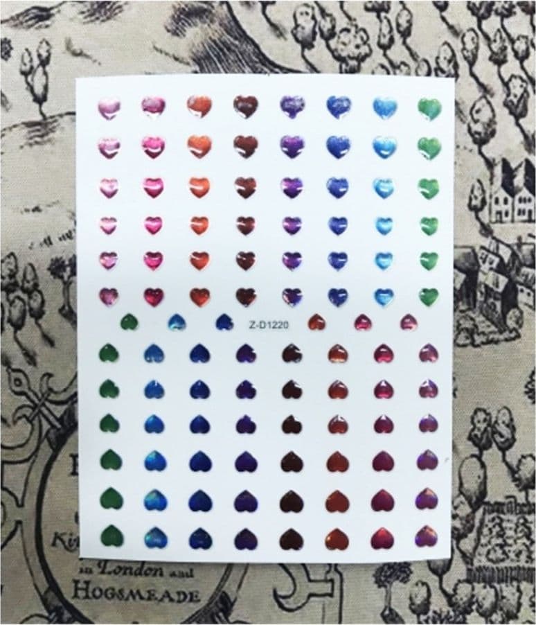 NAIL ART STICKERS CUORI COLORATI CUORICINI 3D SET 102 DECORAZIONI ADESIVA UNGHIE