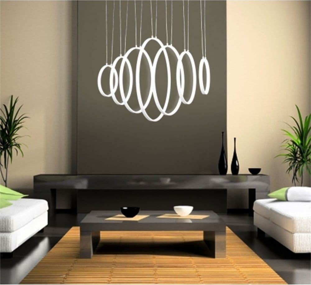 LAMPADARIO LAMPADA SOSPENSIONE ANELLI LUCE LED BIANCO FREDDO SOFFITTO PENDENTE - 2