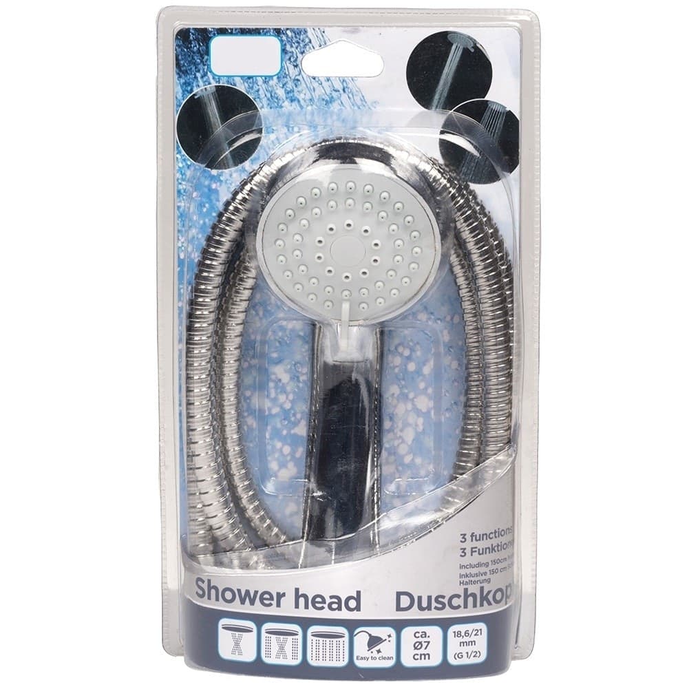 DOCCETTA TELEFONO DOCCIA DIAMETRO 7CM CON TUBO FLESSIBILE ACCIAIO 150CM