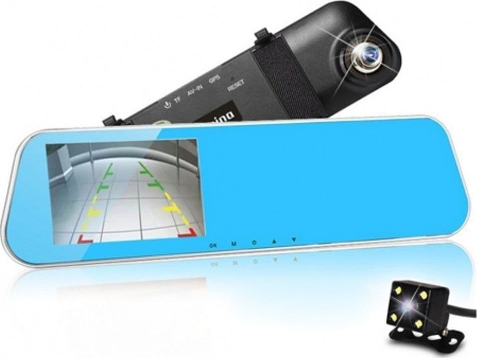 SPECCHIETTO RETROVISORE DVR MONITOR HD 4.3" LCD TELECAMERA RETROMARCIA AUTO
