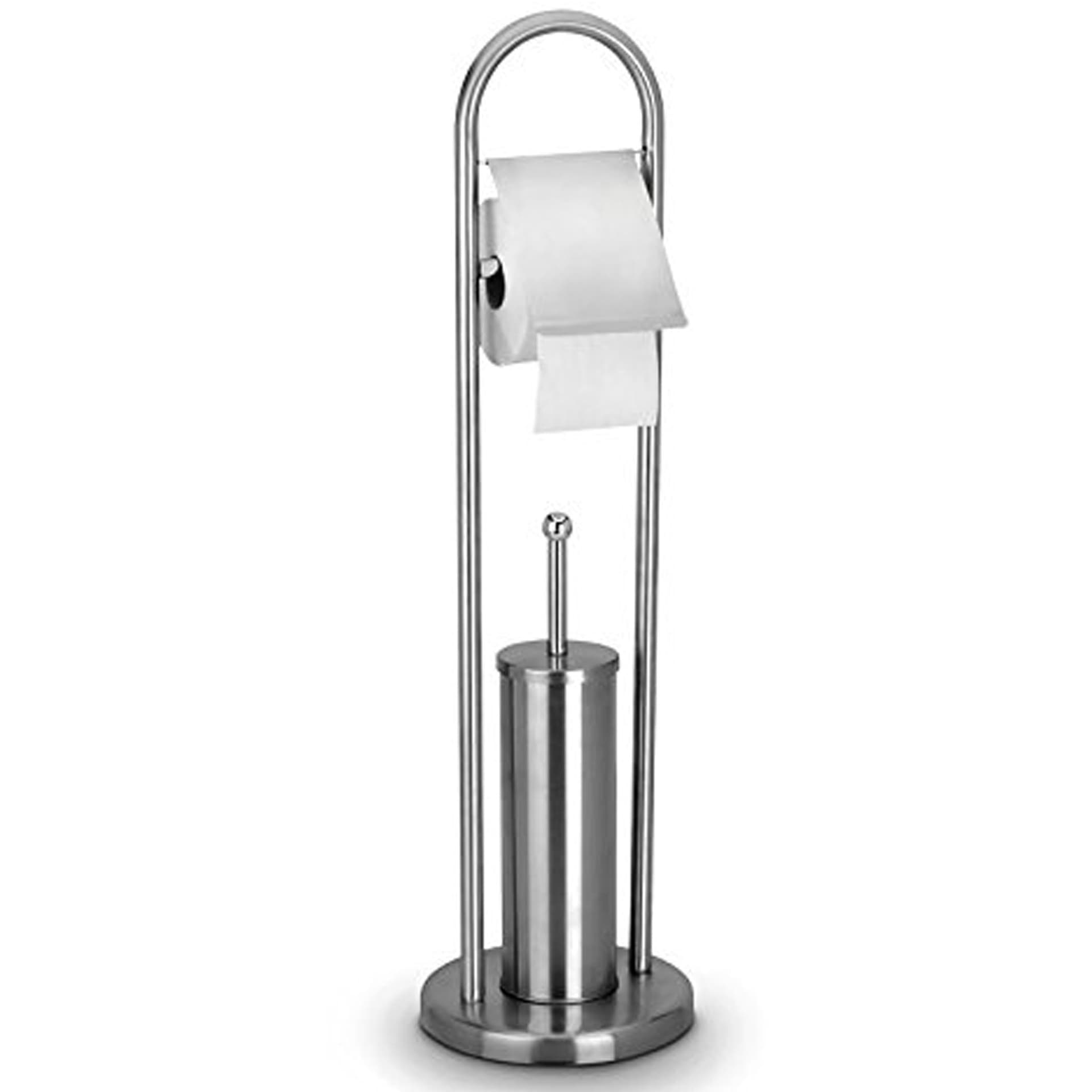 PORTAROTOLO CON SCOPINO E PORTA SCOPINO IN ACCIAIO ACCESSORI BAGNO WC 80 CM