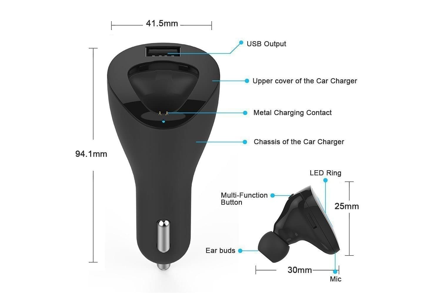 AURICOLARE BLUETOOTH MINI WIFI USB MICROFONO CARICACATORE AUTO PER SMARTPHONE - 11