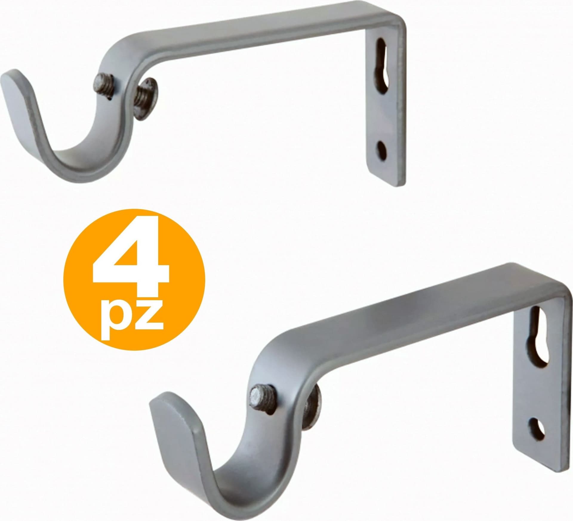 SET 4 GANCI GANCIO SUPPORTO PER BASTONE TENDA MAX 2 CM ACCIAIO FISSAGGIO PARETE - 2