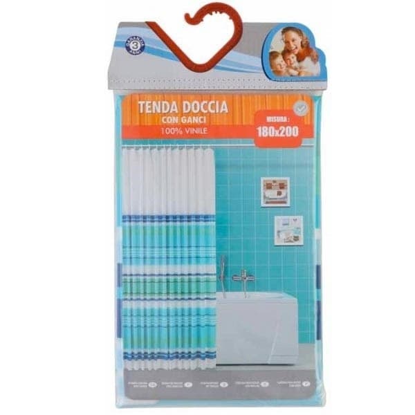 TENDA DOCCIA IN VINILE CON GANCI IMPERMEABILE 180 X 200 CM AZZURRO VERDE - 3