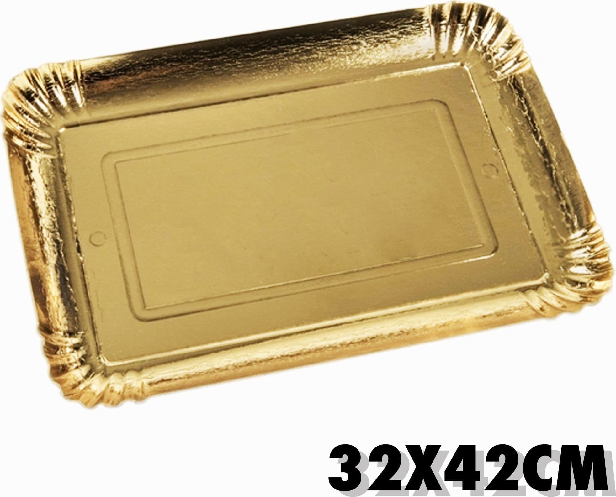 SET 5 PZ. VASSOI PORTA SOTTO TORTA 32x42CM ORO RETTANGOLARE PIATTO DOLCI CARTONE