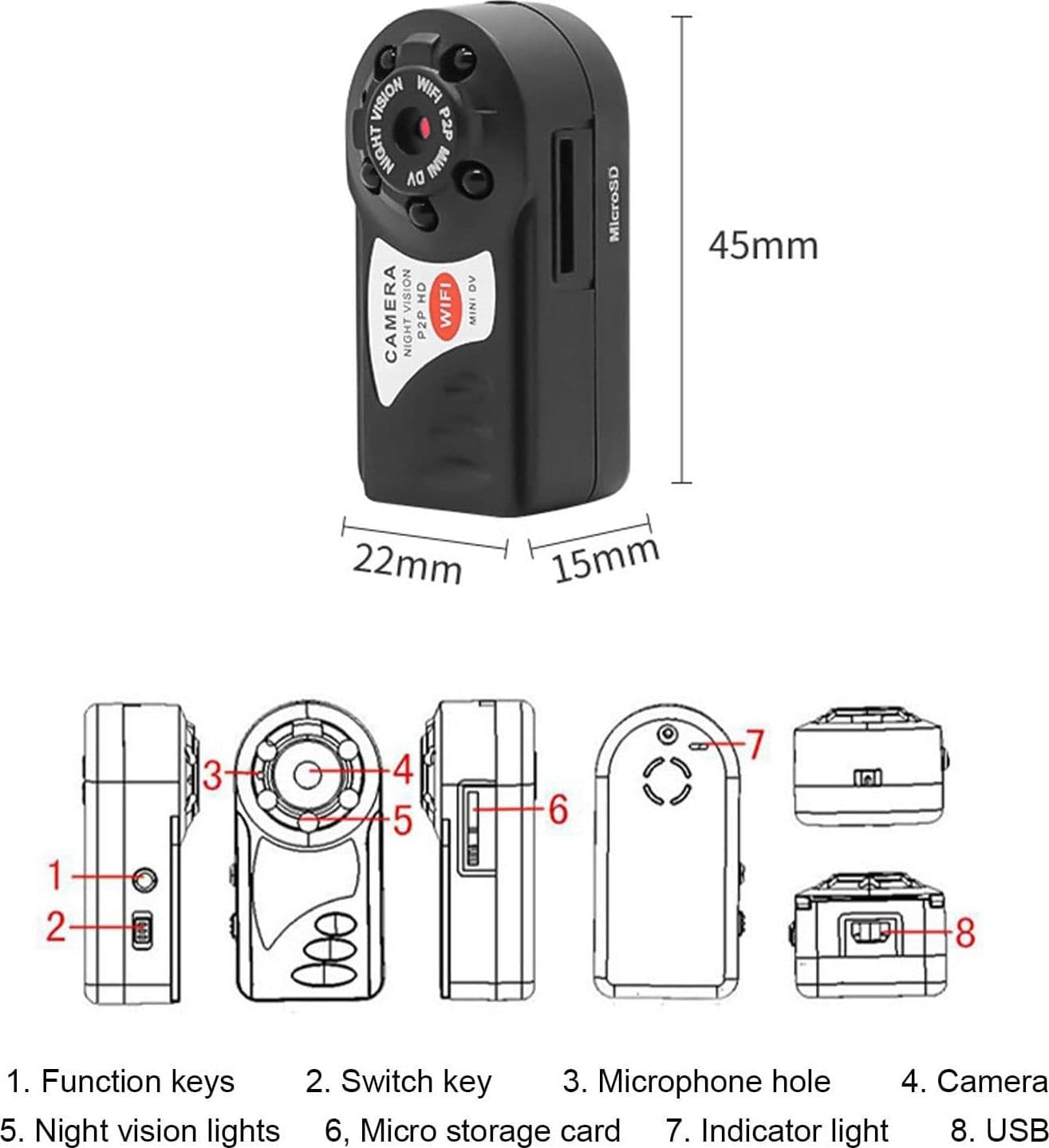 SPY CAM Q7 HD WIFI SPIA MICROSPIA MICROCAMERA MINI DV USB FOTO VIDEO ANDROID IOS - 5
