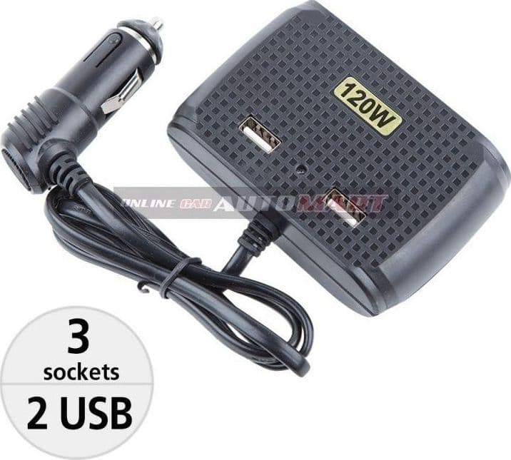 SDOPPIATORE ADATTATORE 3 ACCENDISIGARI TRIPLO + 2 USB 120W AUTO CAMPER BARCA MULTICARICATORE - 6