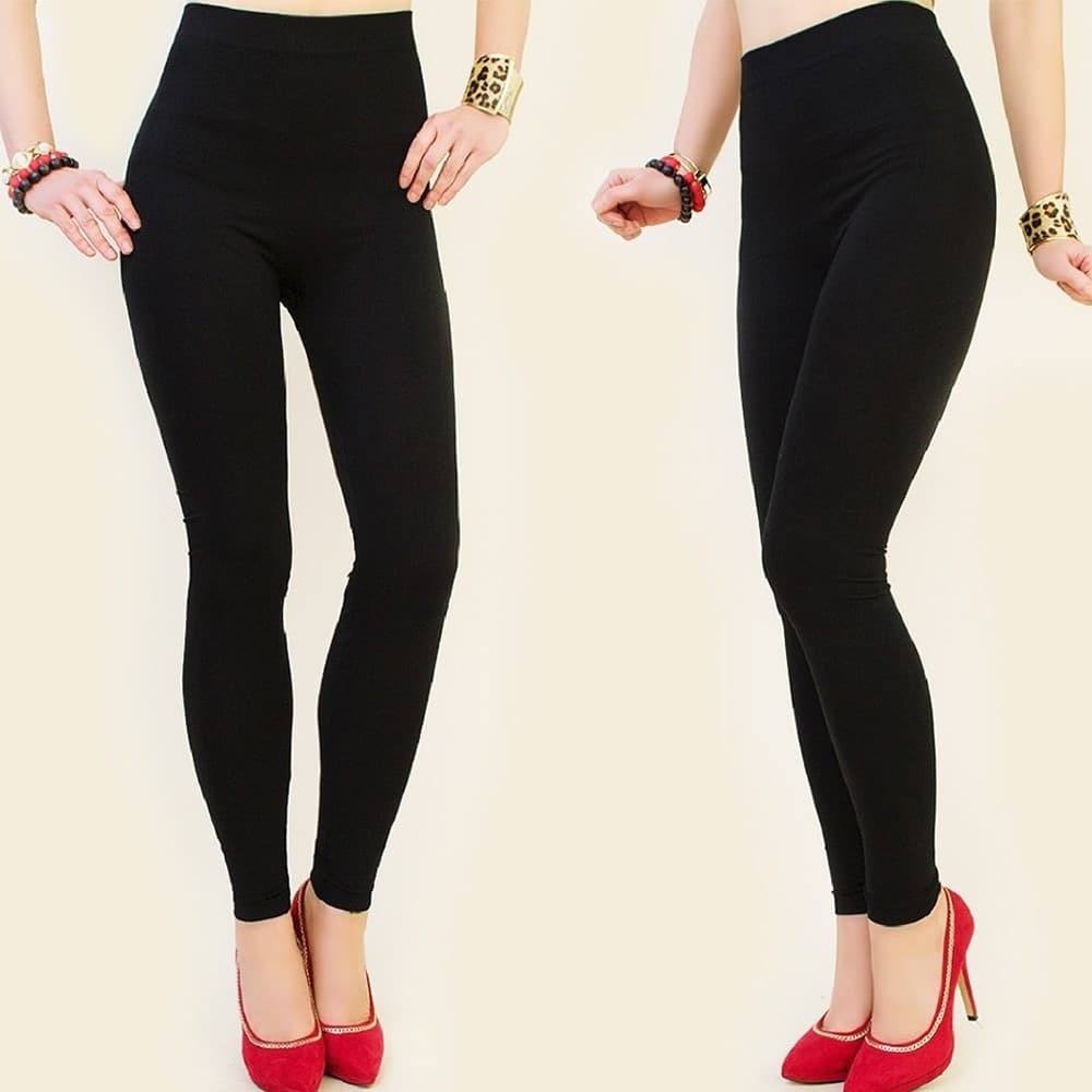 LEGGINGS MOD.919 ELASTICI NERO TESSUTO OPACO DA DONNA COMODI ELEGANTI - 5
