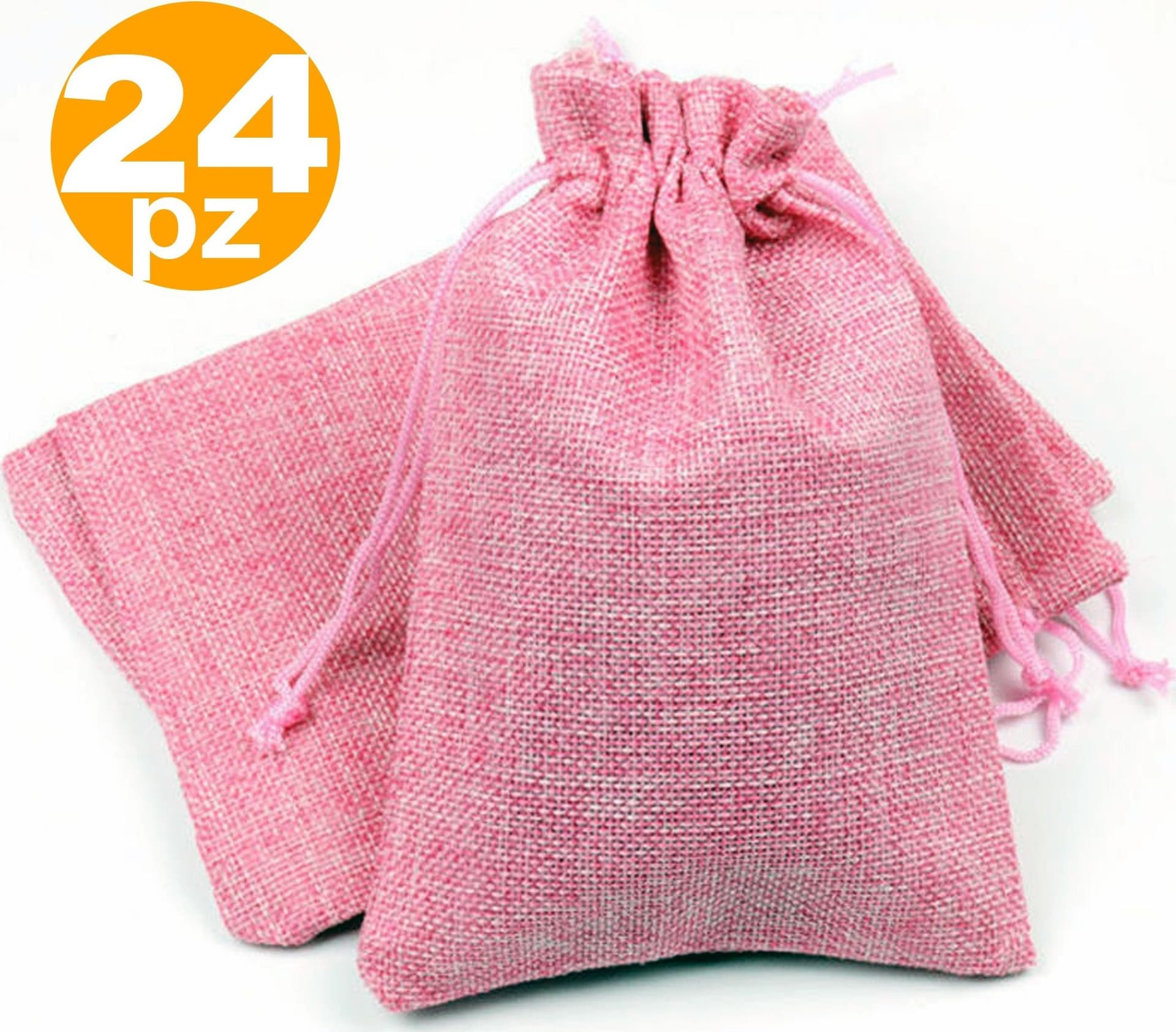 SACCHETTI JUTA ROSA BOMBONIERE PORTACONFETTI SEGNAPOSTO SEGNATAVOLO SACCHETTINO - 2