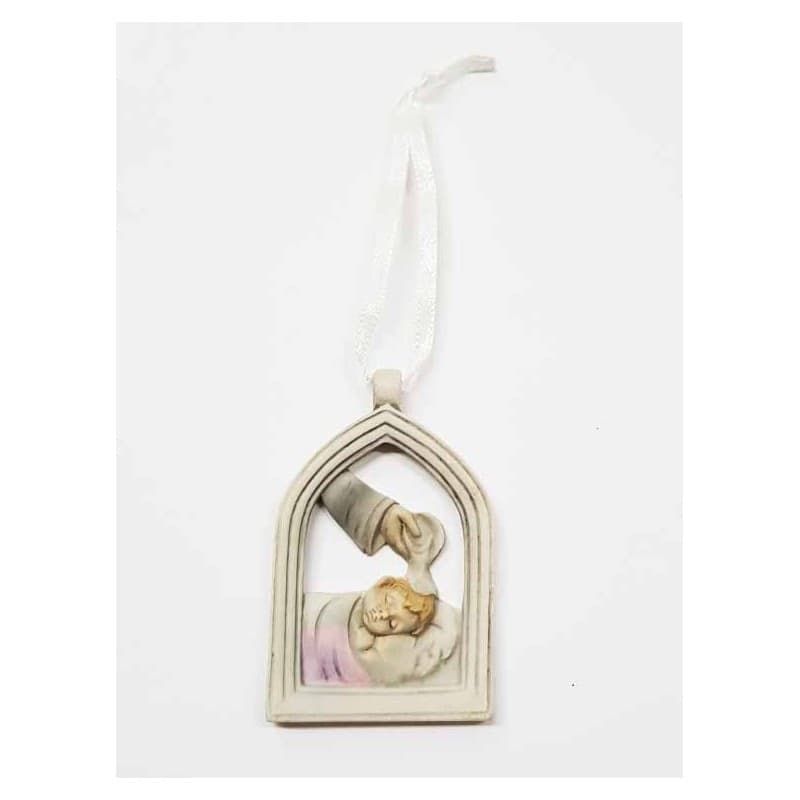 BOMBONIERE BATTESIMO BAMBINA ARCO SIMBOLO SACRO ACQUA SANTA CERAMICA APPENDINO - 3