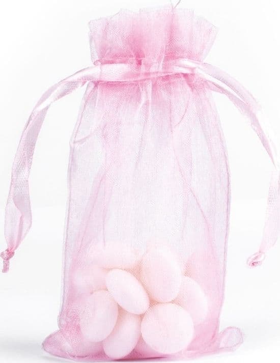 SACCHETTI ROSA ORGANZA BOMBONIERA NASCITA MATRIMONIO COMPLEANNO CONFETTI REGALO - 2