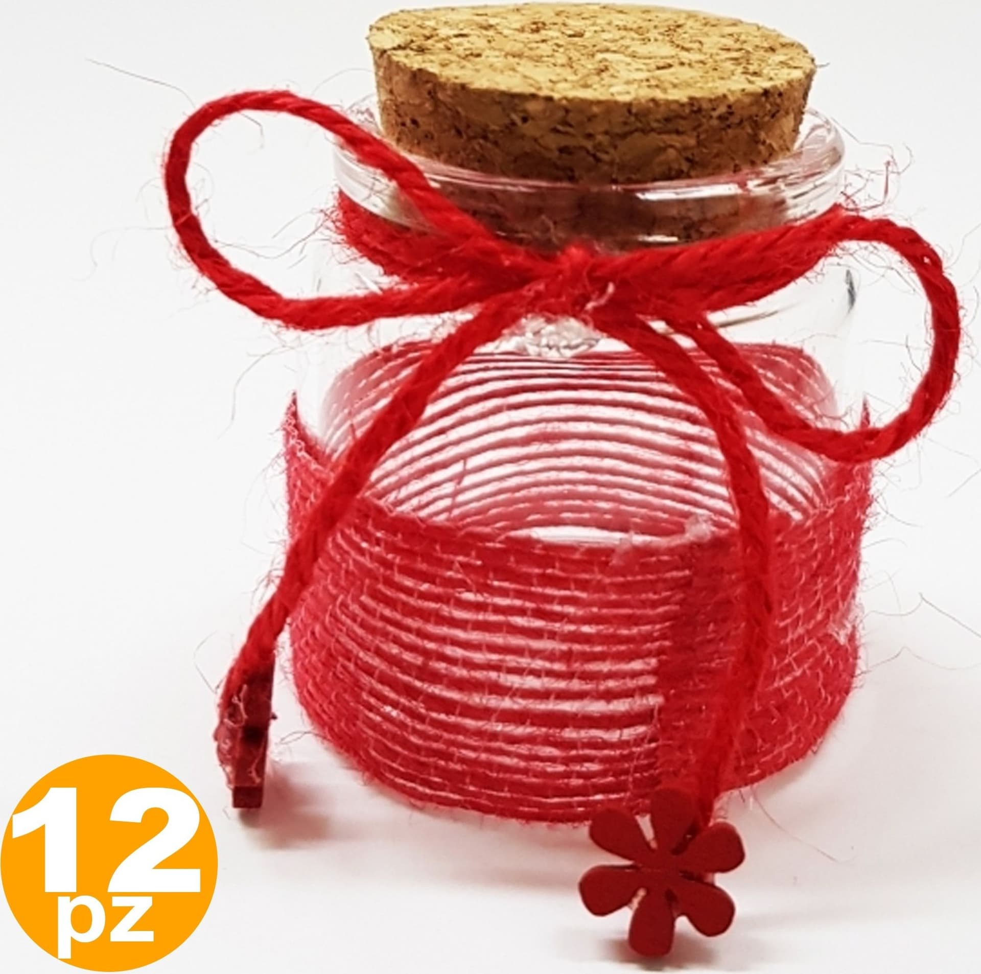 BOMBONIERA AMPOLLA COLORE ROSSO IN VETRO CON TAPPO SUGHERO NASTRO PORTA CONFETTI - 3