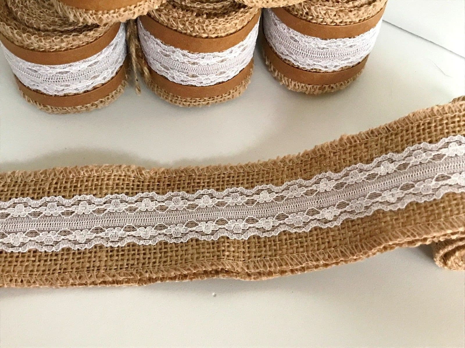 NASTRO IN PIZZO JUTA PER DECORAZIONI BOMBONIERA WEDDING TULLE RIBBON SHABBY - 3