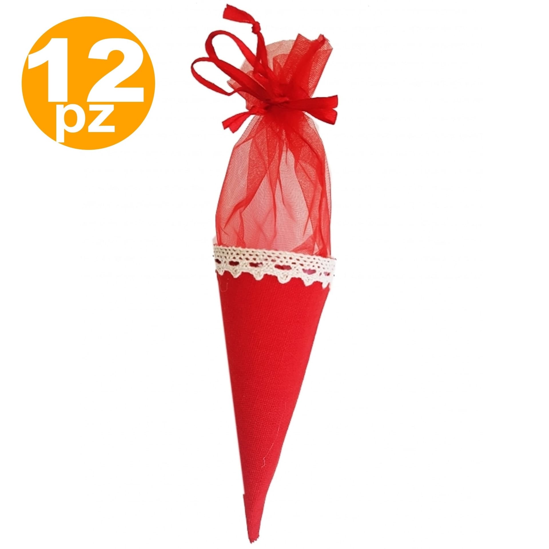 SET BOMBONIERE CONO ROSSO IN TESSUTO SACCHETTO PORTA CONFETTI RISO PORTA FORTUNA - 2
