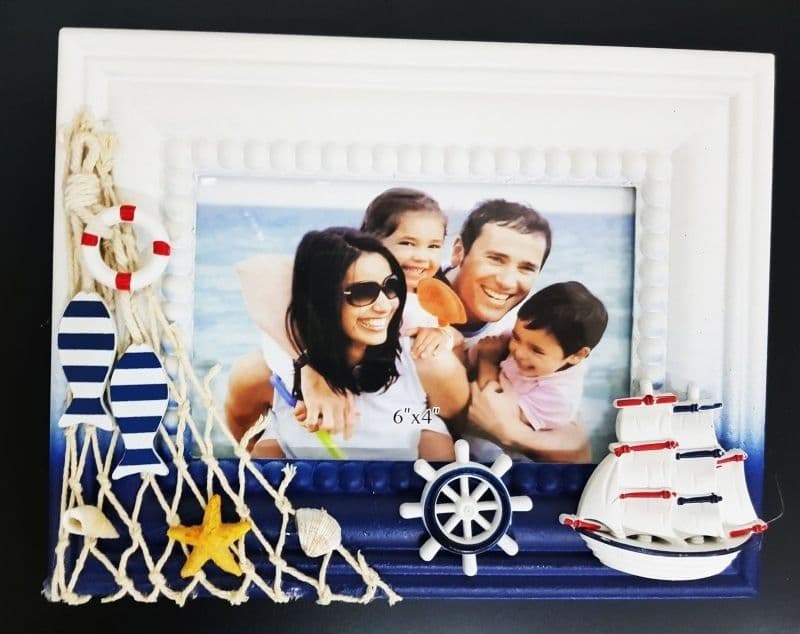 CORNICE RETE PORTAFOTO TIMONE MARE BLU BIANCO FOTOGRAFIE DECORAZIONE CASA UFFICI - 2