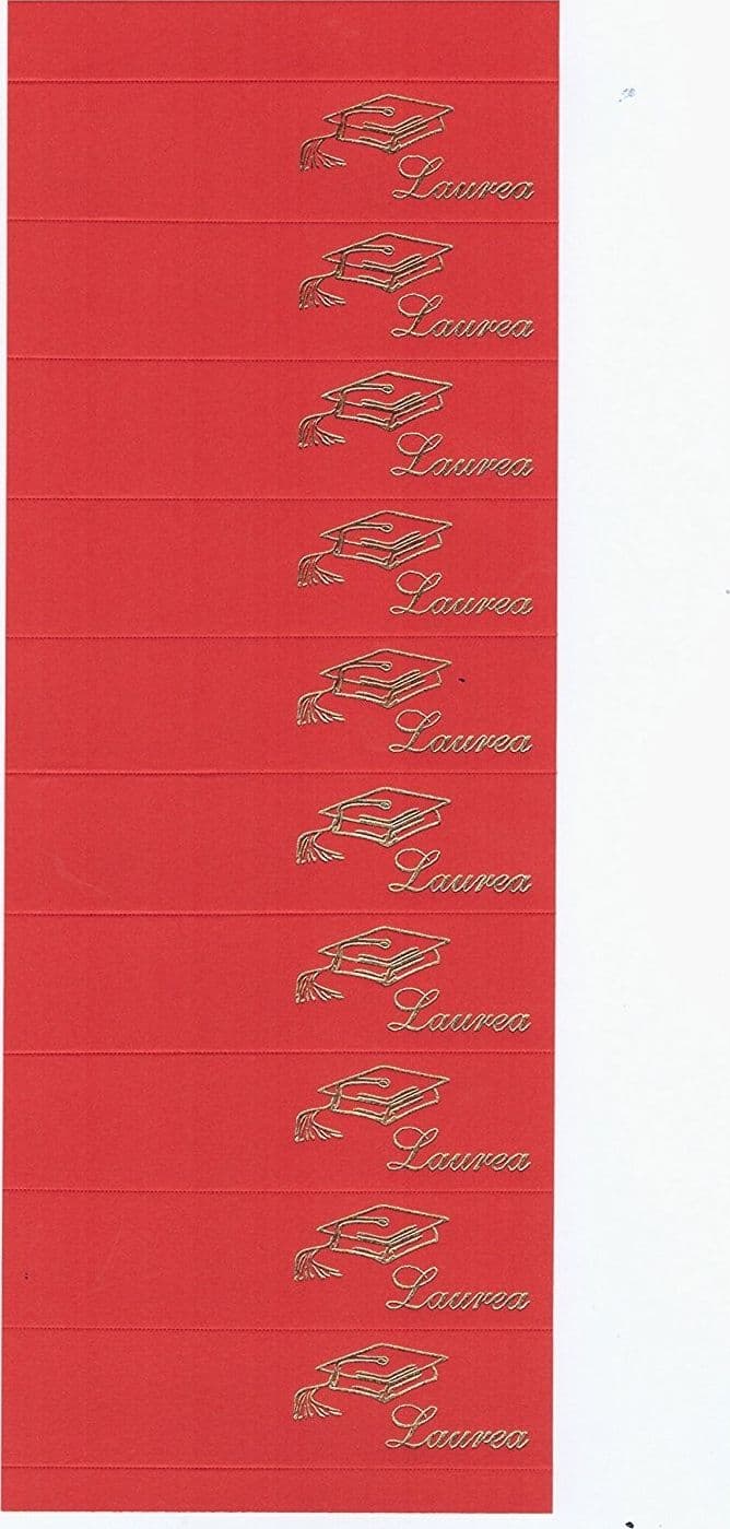 70 BIGLIETTINI BOMBONIERE LAUREA ROSSO PERGAMENA STAMPABILI PRETAGLIATI CONFETTI - 2