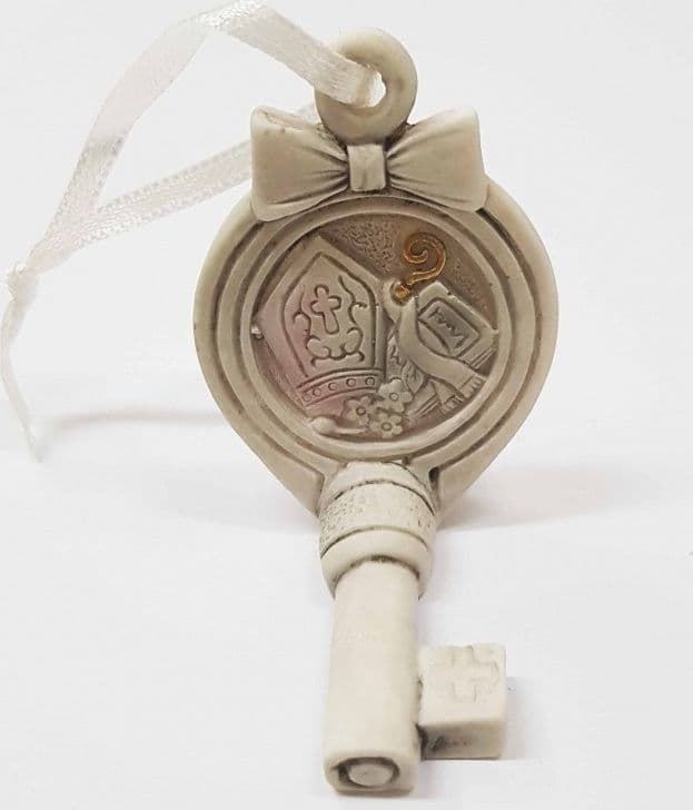 SET BOMBONIERE CHIAVE FIOCCO GANCIO CRESIMA SACRAMENTO MITRIA CERAMICA APPENDINO - 2