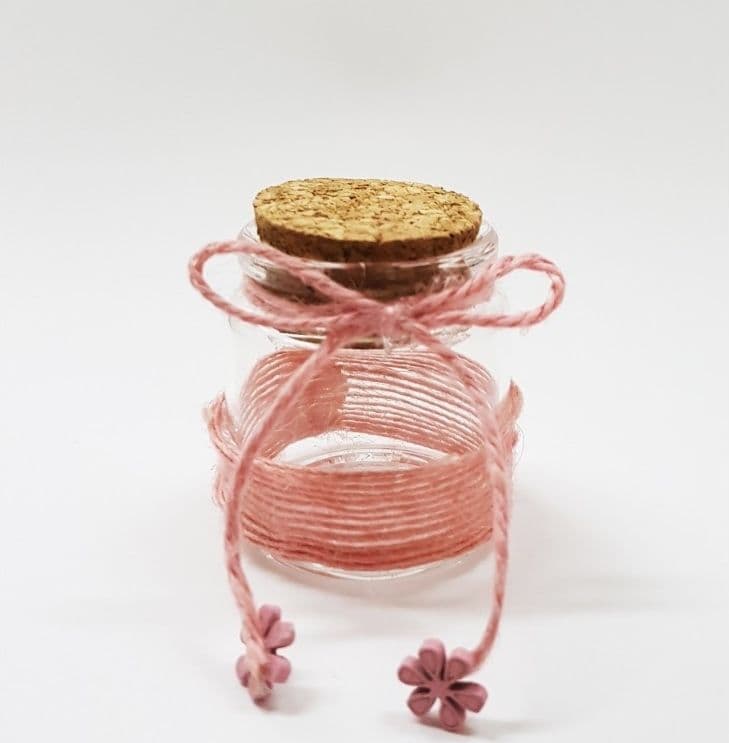 BOMBONIERA AMPOLLA COLORRE ROSA IN VETRO CON TAPPO SUGHERO NASTRO PORTACONFETTI - 2