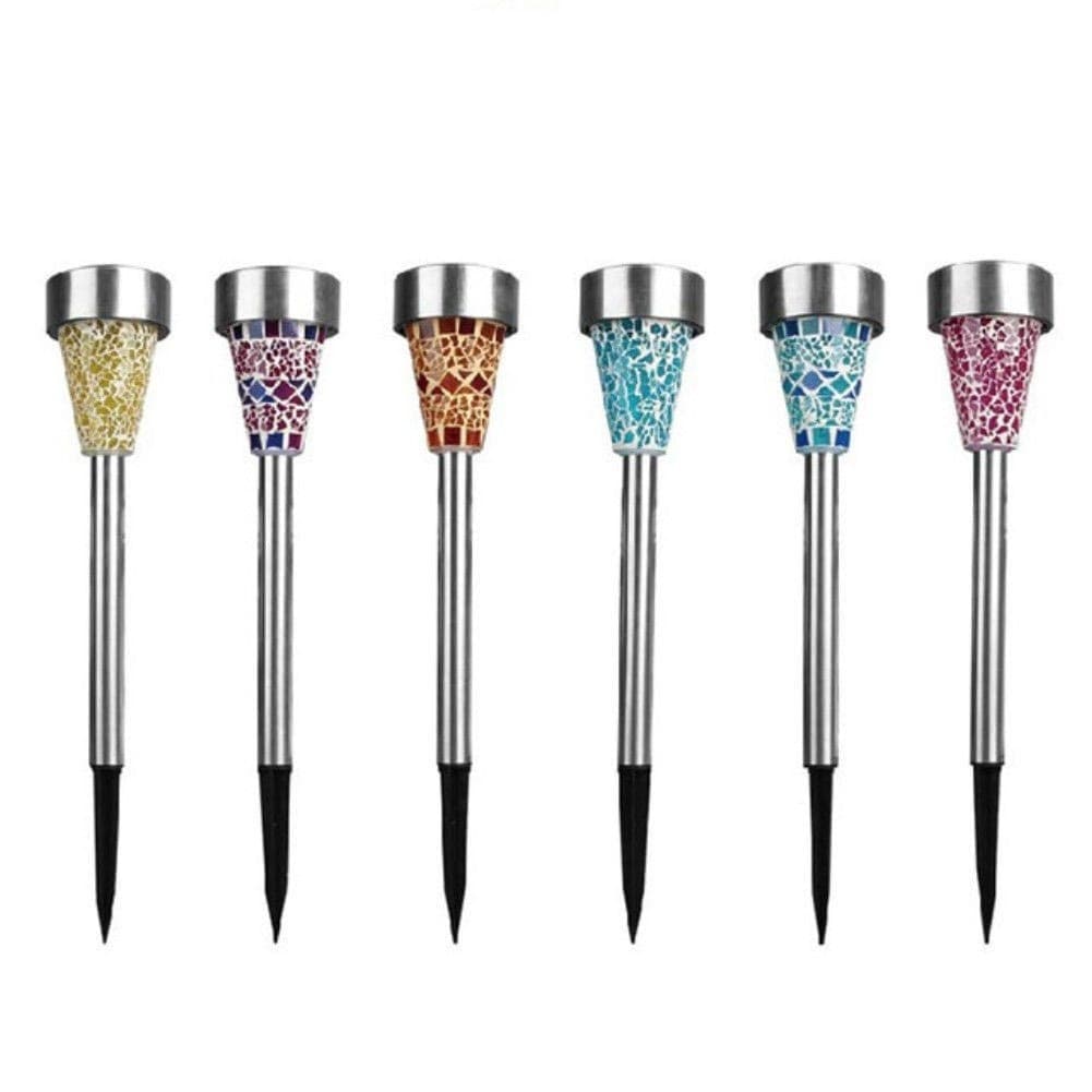 SET 6 LAMPADE MOSAICO DA GIARDINO COLORATE RICARICA SOLARE PALETTI SOLARI 1LED - 5