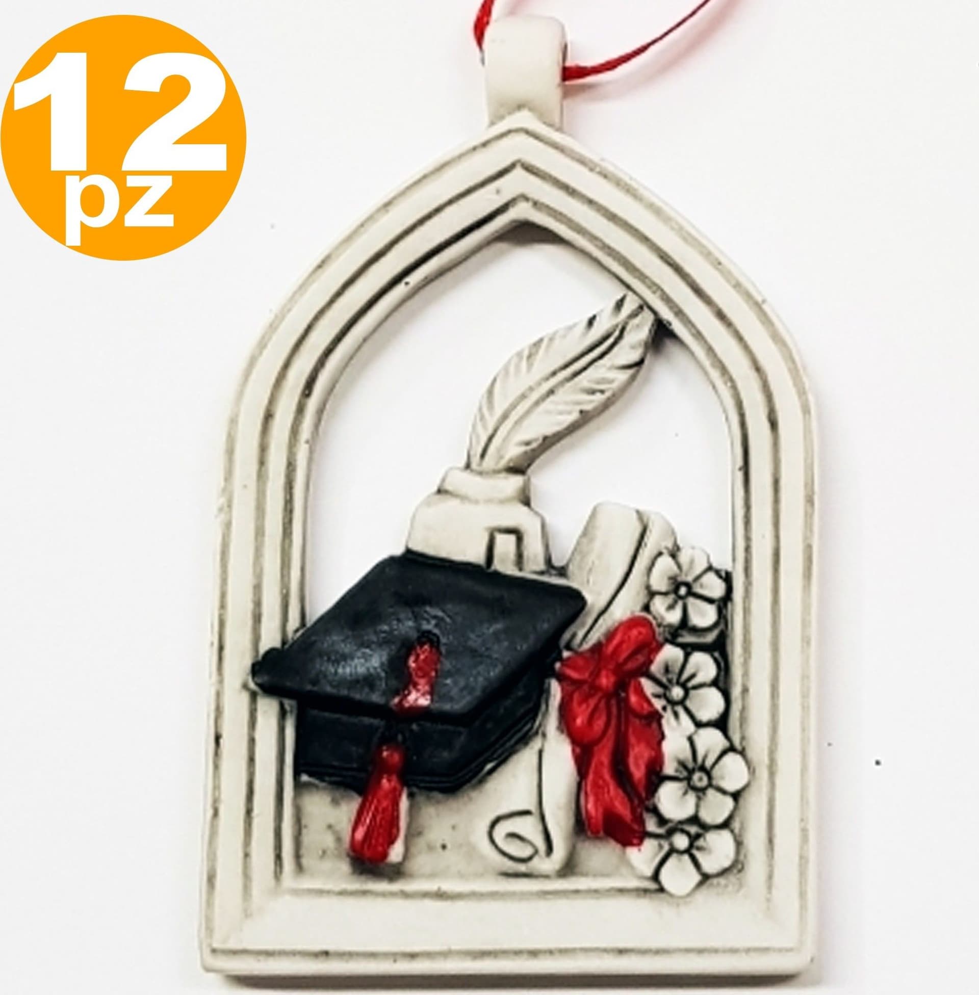 BOMBONIERA PERGAMENA ARCO LAUREA CAPPELLO CALAMAIO FORTUNA ROSSO BIANCO APPENDINO - 3