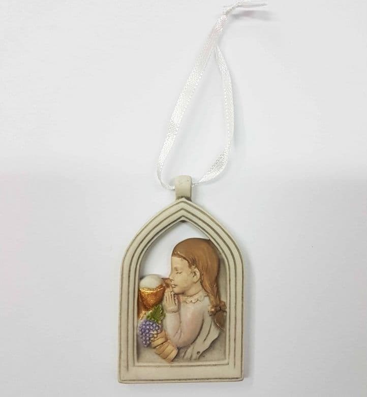 BOMBONIERA COMUNIONE BAMBINA ARCO EUCARESTIA CALICE BIANCO CERAMICA APPENDINO - 2