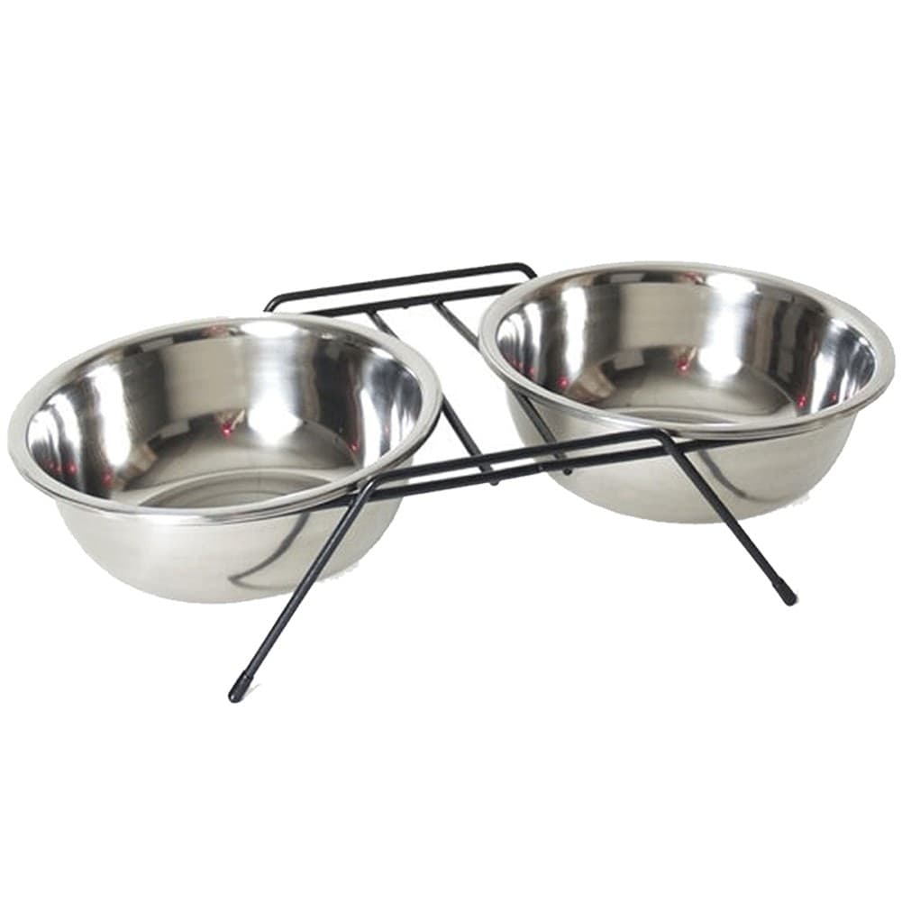 CIOTOLA DOPPIA RIALZATA PER CANI 2 PER 20CM CON SUPPORTO CIBO ACQUA IN METALLO - 2