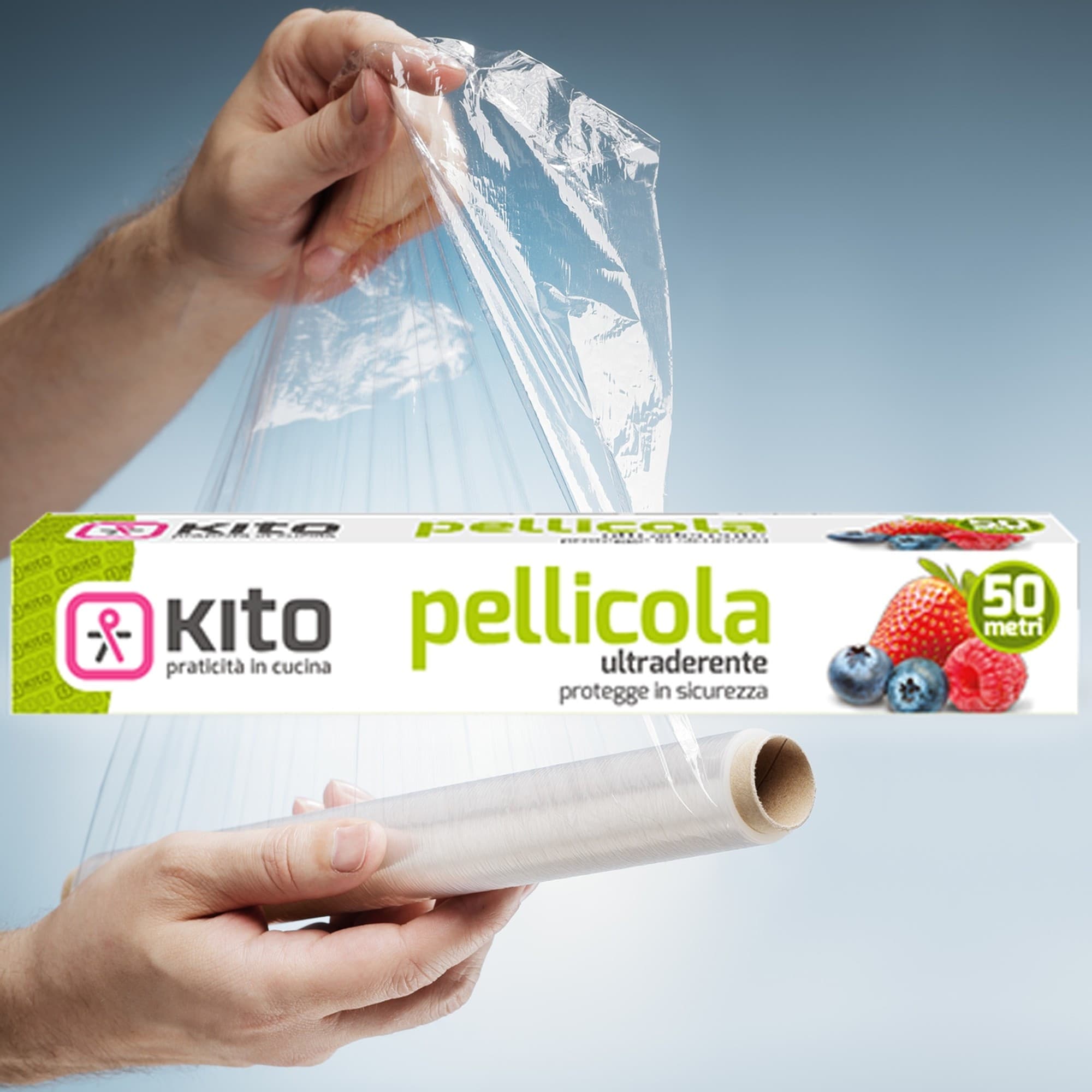 ROTOLO BOBINA PELLICOLA PER ALIMENTI TRASPARENTE IN PVC DA 50MT X 28CM ADERENTE