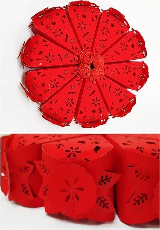 SET 10 BOMBONIERA BOMBONIERE SCATOLINA SPICCHI TORTA ROSSO FIORE PORTACONFETTI - 4
