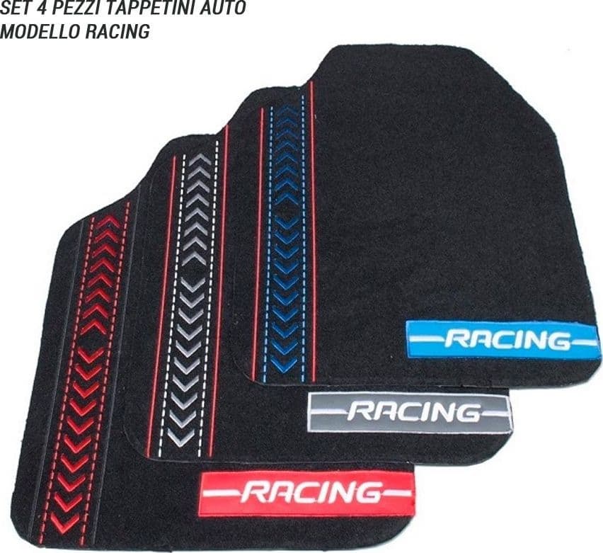 TAPPETINI PER AUTO UNIVERSALI ANTISCIVOLO SET TAPPETI 4PZ. 3 COLORI RACING - 3