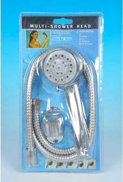 SOFFIONE DOCCIA 5 FUNZIONI TUBO FLESSIBILE 150 CM SUPPORTO CON VITI CROMATO - 2