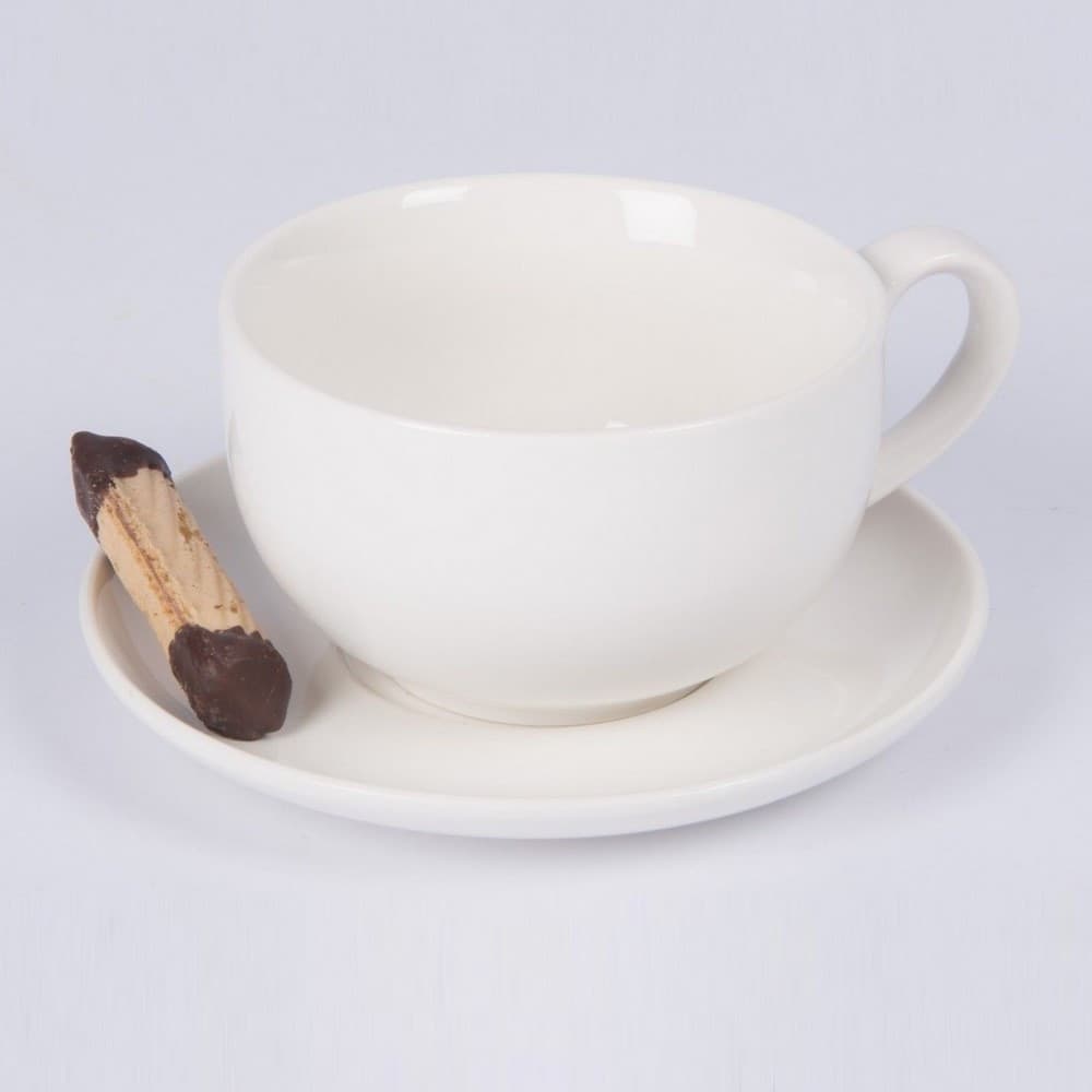 SET 8 PEZZI PER COLAZIONE CAPPUCCINO 4 TAZZE 200 E 4 PIATTINI PORCELLANA BIANCA - 2