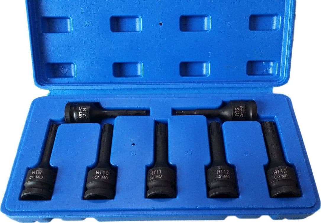 KIT 7 PZ CHIAVI BUSSOLA AD IMPATTO 1/2" TORX R6 - RT13 PER AVVITATORE PNEUMATICO