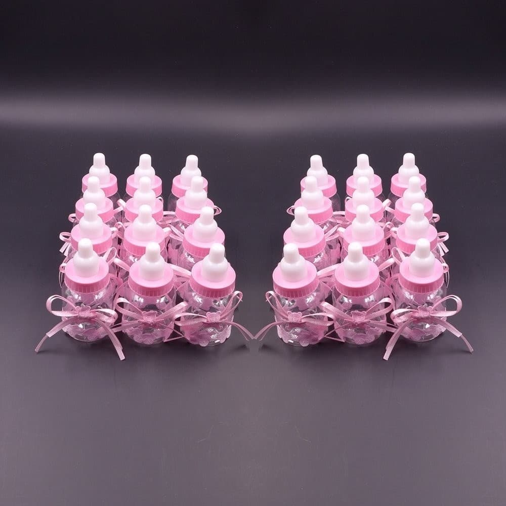 12 X BOMBONIERA PORTACONFETTI PER BATTESIMO NASCITA BOTTIGLIA BIBERON ROSA - 6