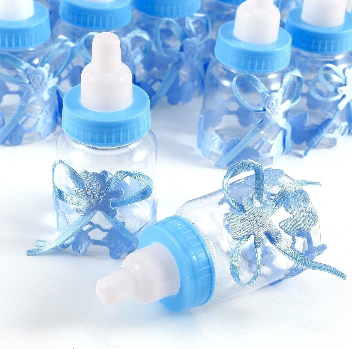 SET BOMBONIERA PORTACONFETTI PER BATTESIMO NASCITA BOTTIGLIA BIBERON AZZURRO BLU - 6