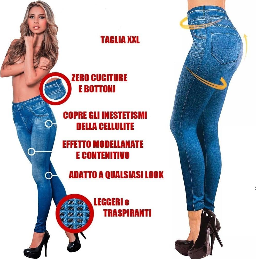 LEGGINGS PANTACOLLANT EFFETTO JEANS DONNA PANTALONI TAGLIA XXL 36 - 4