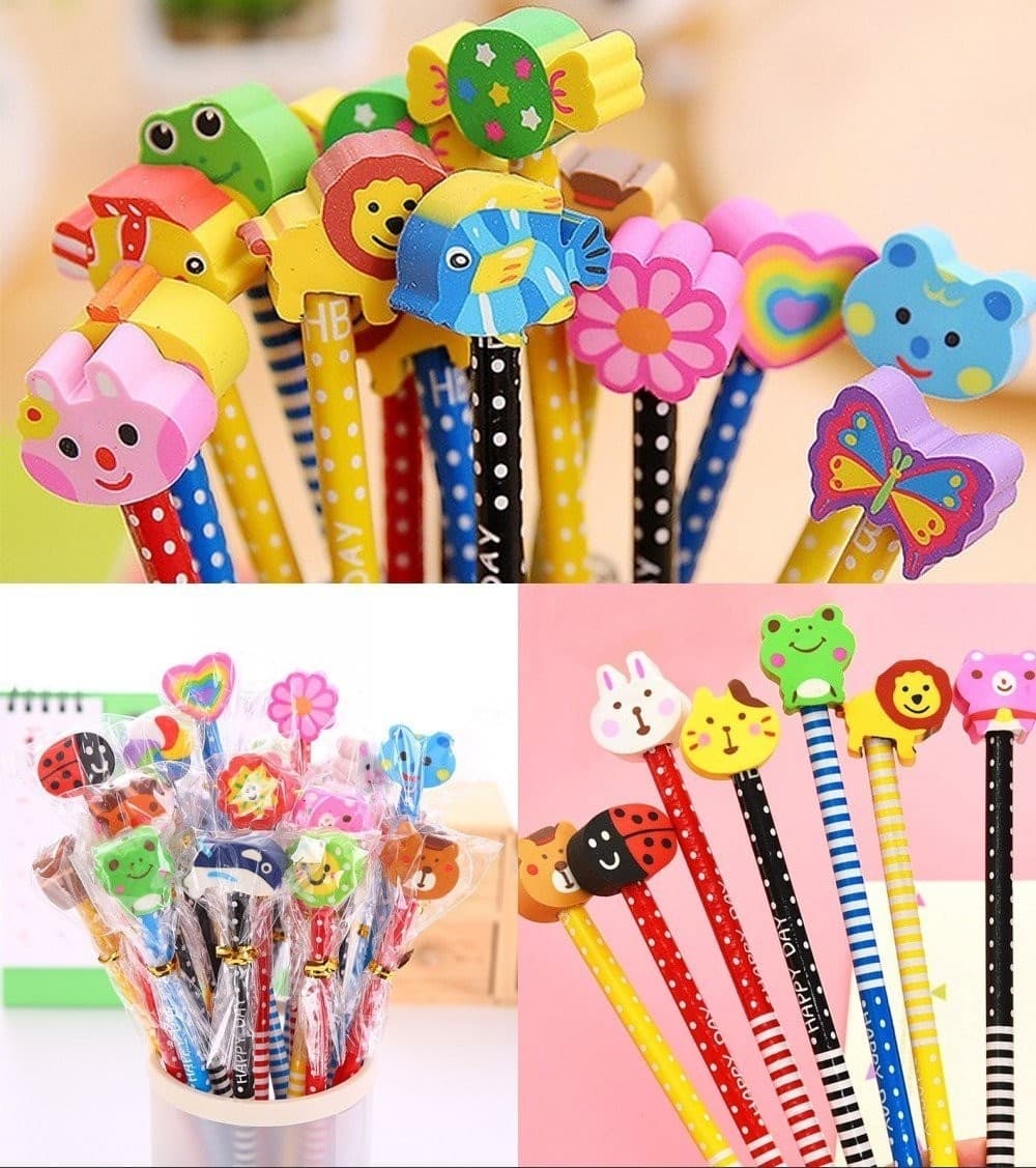 12 X BOMBONIERA REGALINO PER FESTA BAMBINI COMPLEANNO MATITA IN LEGNO CON GOMMA - 6
