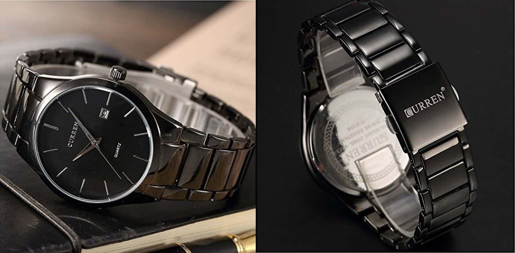CURREN OROLOGIO DA POLSO UOMO ACCIAIO INOX ANALOGICO QUARZO QUADRANTE NERO - 2