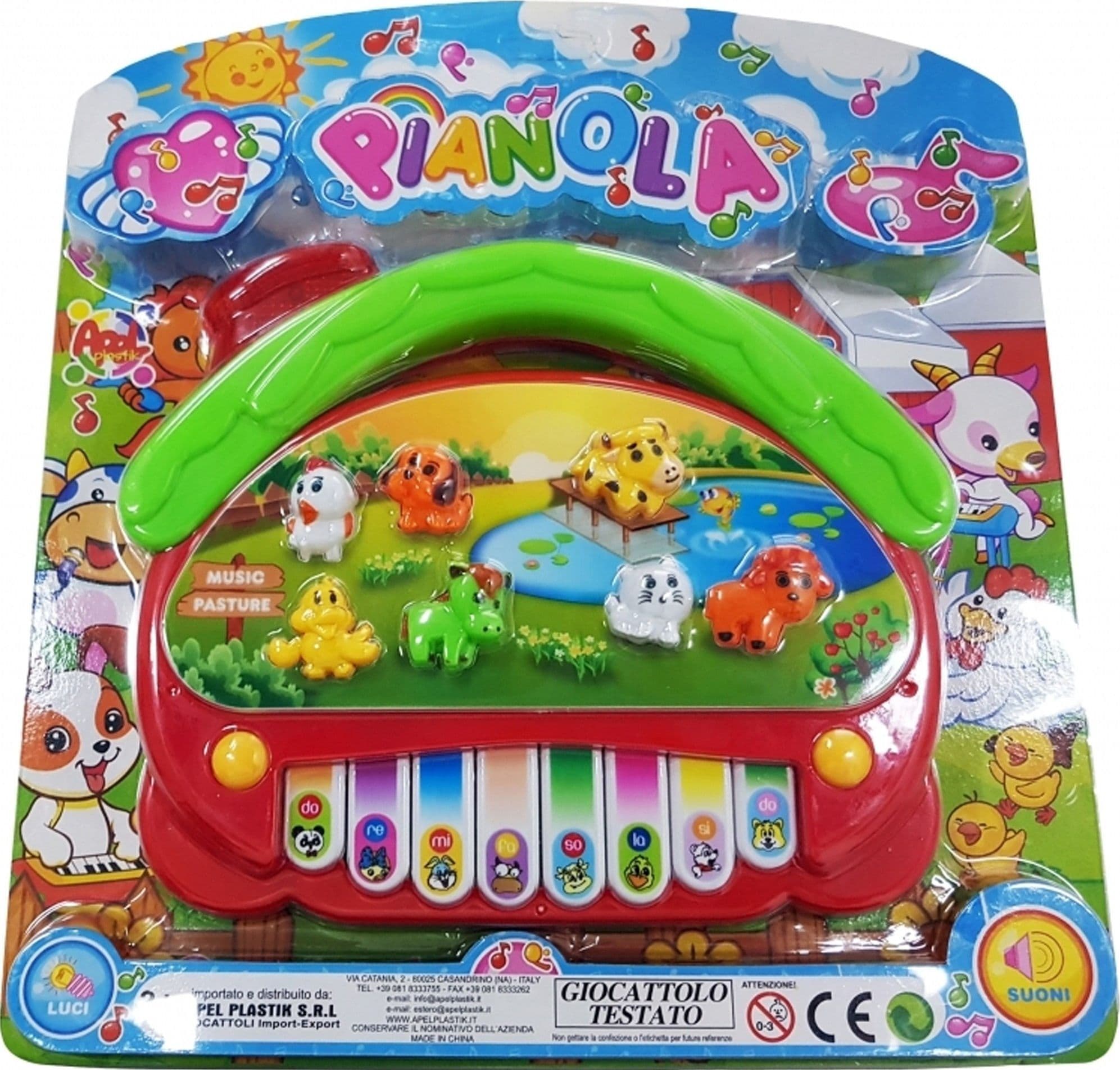 TASTIERA PIANOLA MUSICALE FATTORIA 8 TASTI 7 ANIMALETTI MELODIE SUONI LUCI LED